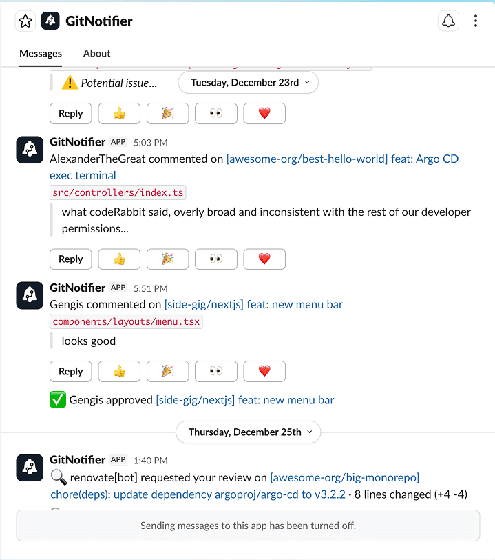 GitNotifier Slack notifications